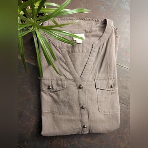 St. John's Bay Chic Taupe Blouse with Button Detail